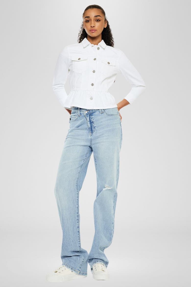 Marilou Peplum Denim Jacket, Alternate, color, White