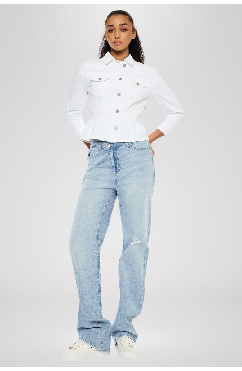 KanCan Marilou Peplum Denim Jacket, Alternate, color, White