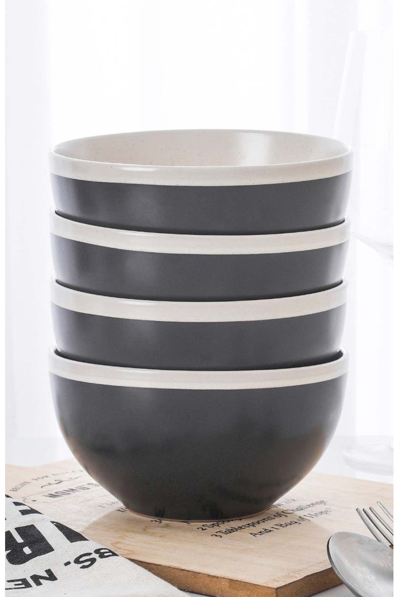Serenity Stoneware 4-Piece Bowl Set, Alternate, color, Dark Gray and Cream
