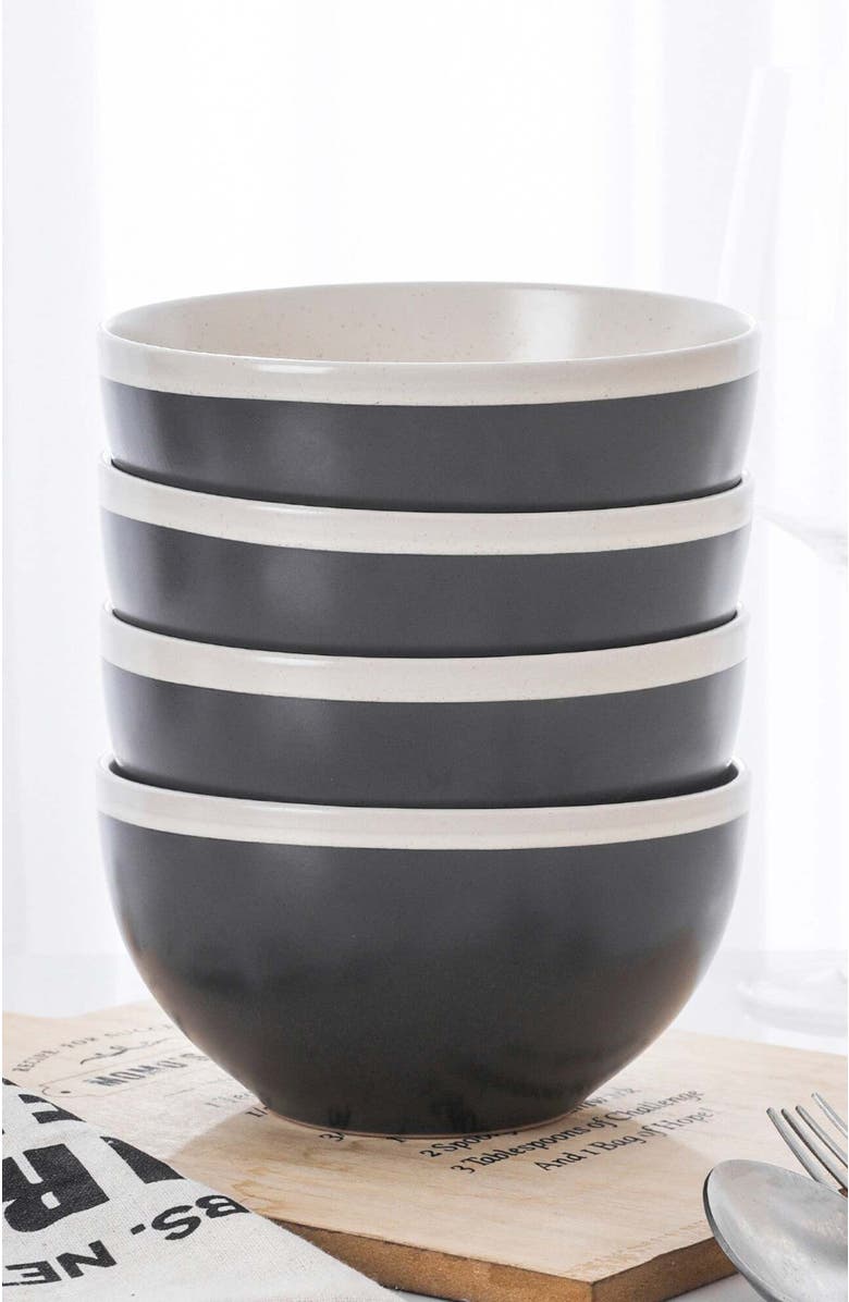 Stone Lain Serenity Stoneware 4-Piece Bowl Set, Alternate, color, Dark Gray And Cream