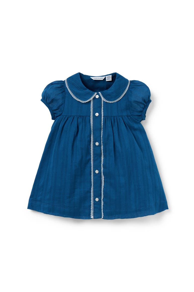 Baby Textured Stripe Collar Dress, Main, color, Blue