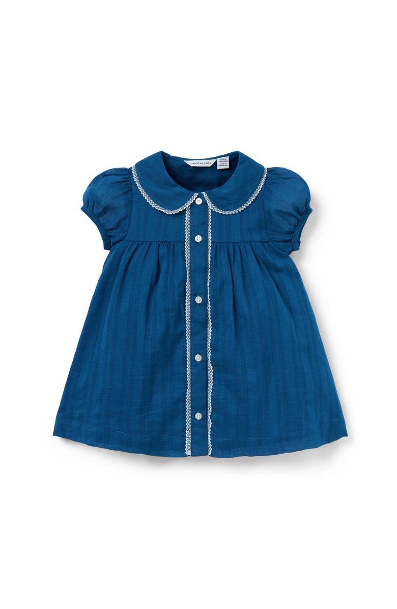 Janie and Jack Baby Textured Stripe Collar Dress, Main, color, Blue