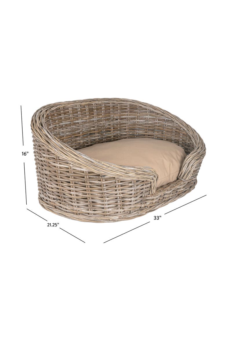 Curvy Classic Handwoven Rattan Pet Bed with Machine-Washable Cushion, Alternate, color, Kubu Gray (28.5L x 17.5W)