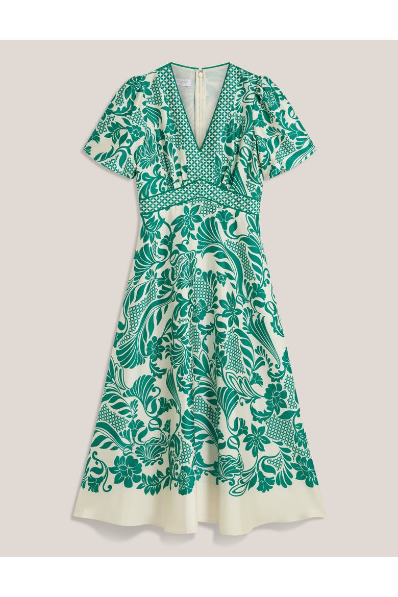 Trelissick V-Neck Fit Flare Dress, Alternate, color, Greencream