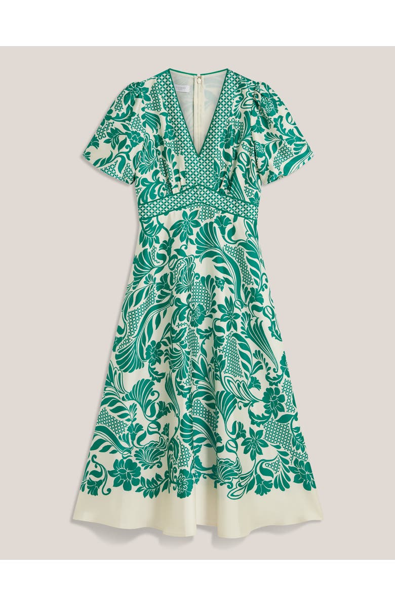 HOBBS LONDON Trelissick V-Neck Fit Flare Dress, Alternate, color, Greencream