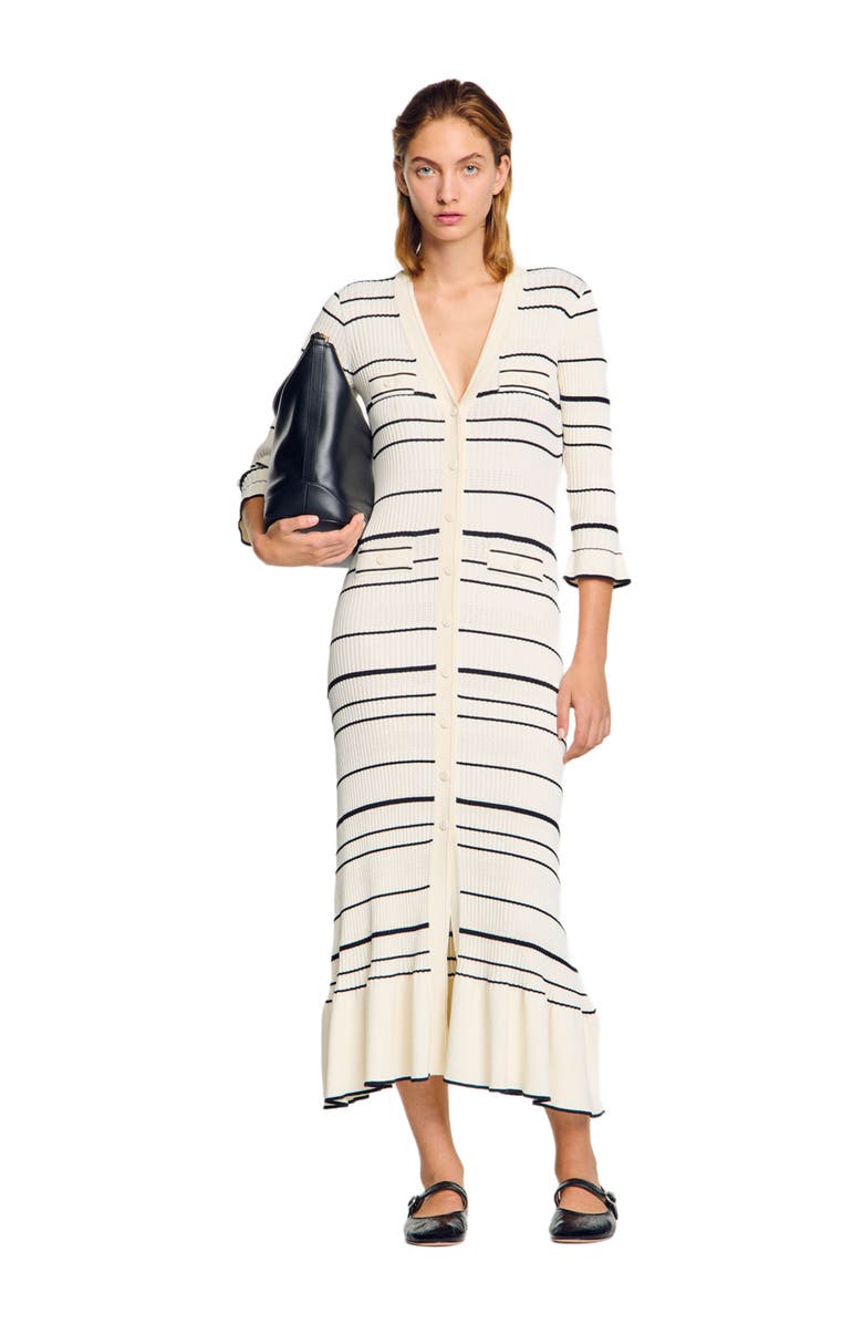 SANDRO Striped knit maxi dress, Alternate, color, 