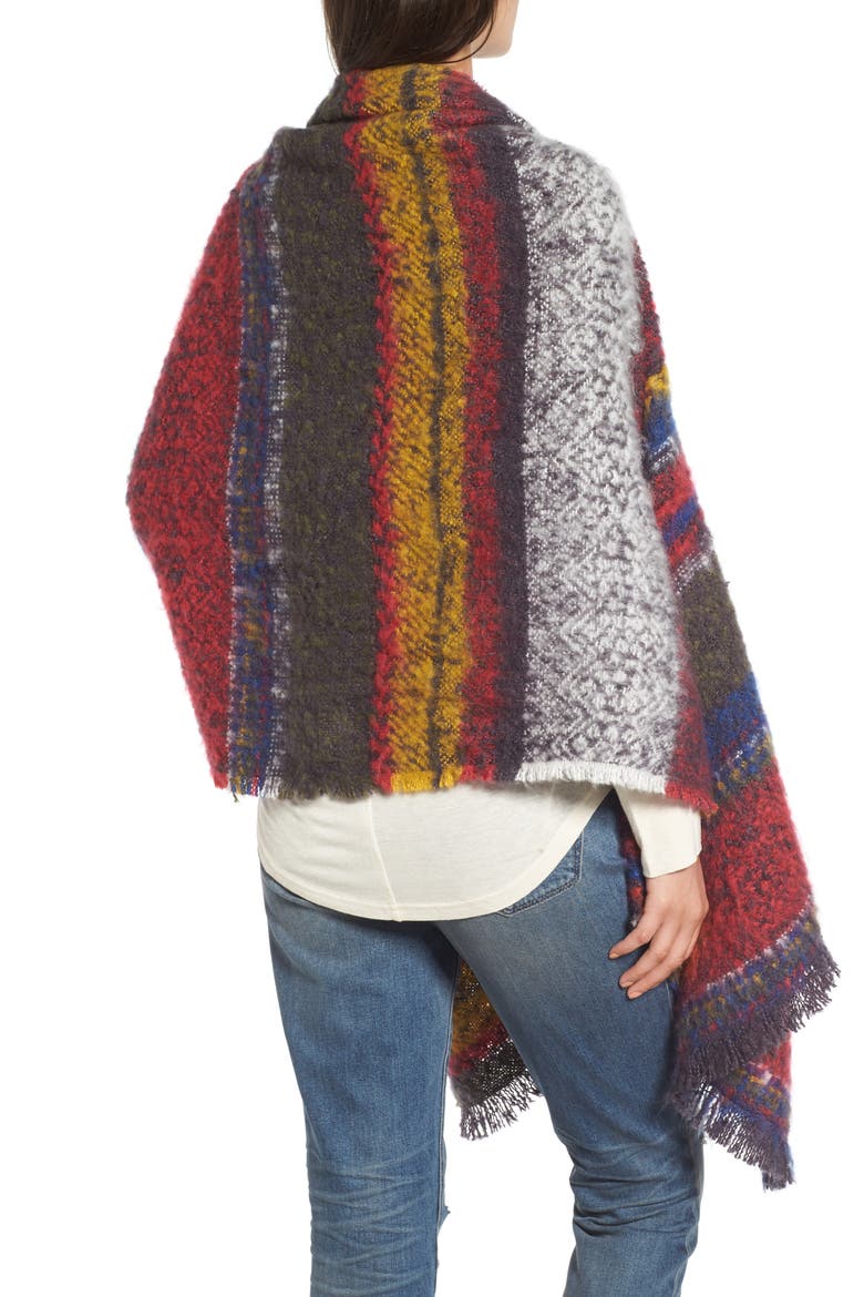 Brushed Stripe Blanket Wrap, Alternate, color, OLIVE COMBO