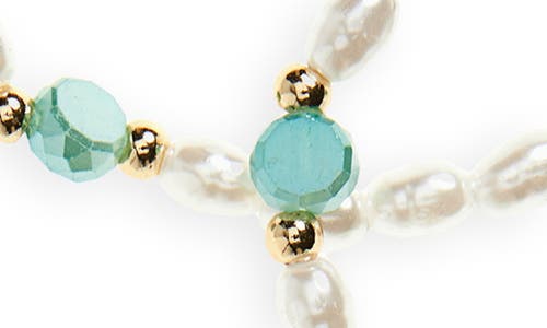 Tasha Set Of 3 Faux Pearl & Crystal Beaded Stretch Bracelets In Pearl/turquoise