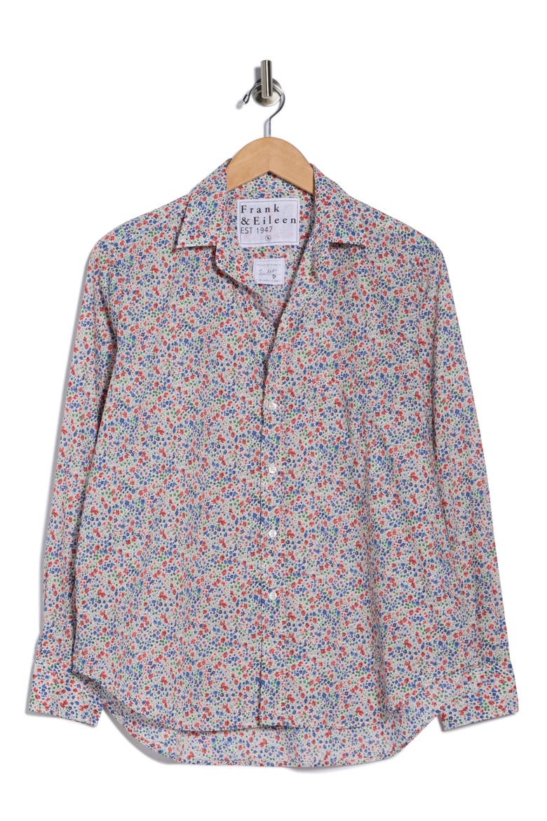 Eileen Relaxed Button-Up Shirt, Alternate, color, RED / BLUE SMALL FLOWERS