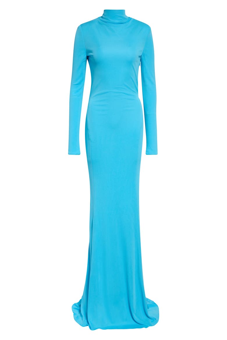Long Sleeve Crepe Jersey Gown, Alternate, color, AQUA BLUE