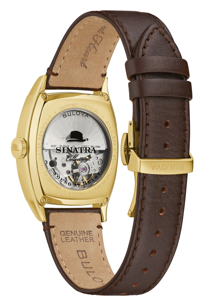 Frank Sinatra Young at Heart Leather Strap Watch, 33.5mm, Alternate, color, GOLD-TONE