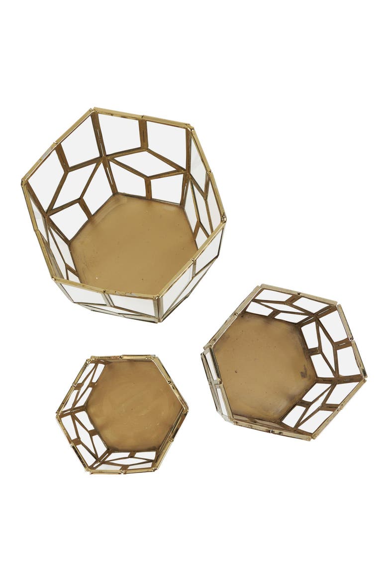 Set of 3 Modern Metal Lantern Candle Holders, Alternate, color, GOLD