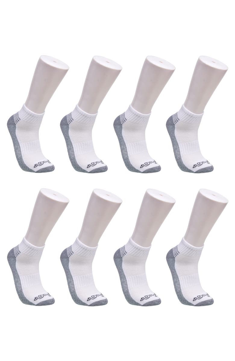 Ed Hardy Athletic Half Cushion Quarter Sock 8-Pack, Main, color, White