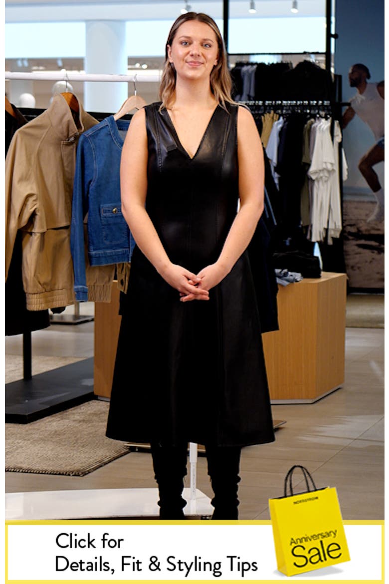 V-Neck Faux Leather Fit & Flare Midi Dress video