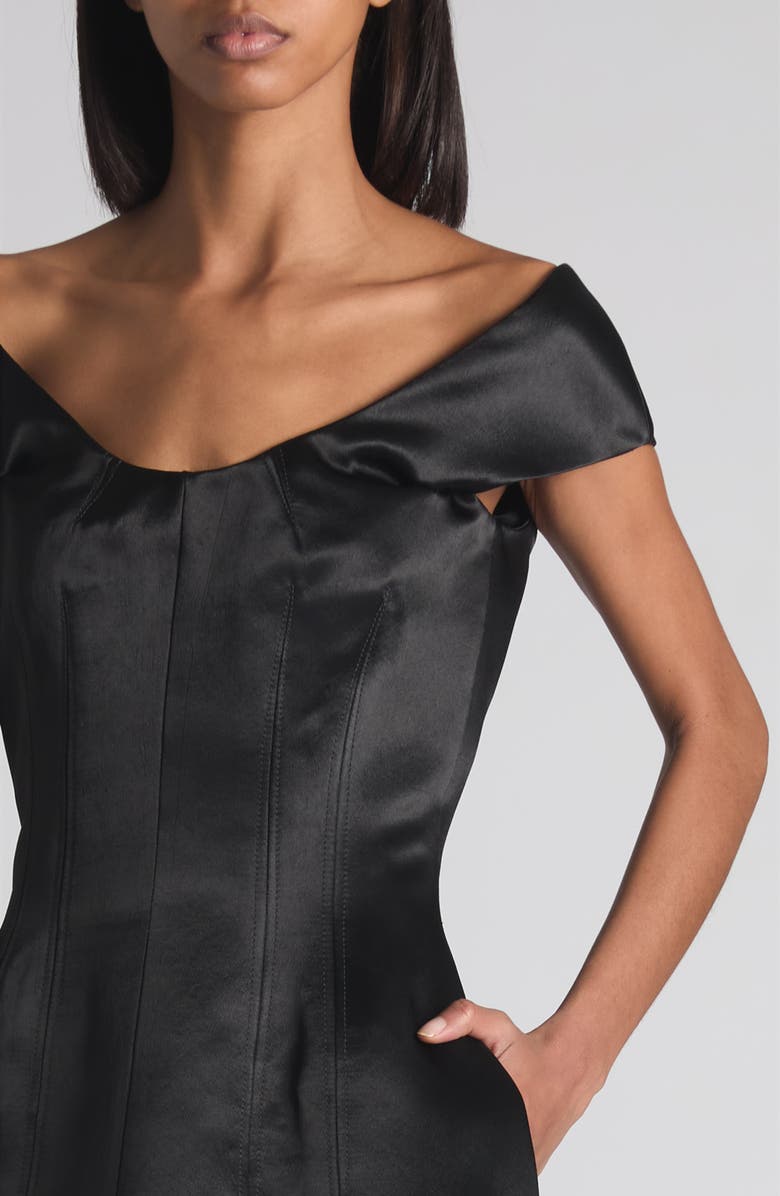McQueen Satin Mini Cocktail Dress, Alternate, color, Black