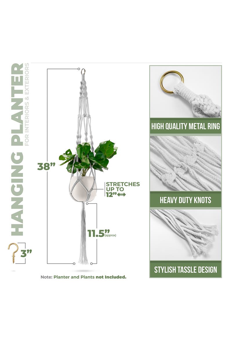 Set of 8 Macramé Plant Hangers, Alternate, color, WHITE