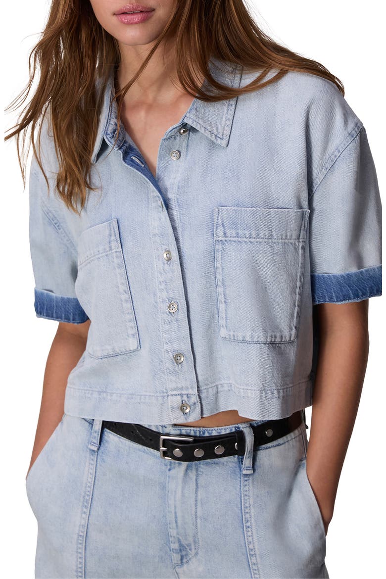 Lenna Crop Featherweight Denim Button-Up Shirt, Alternate, color, ALIAH