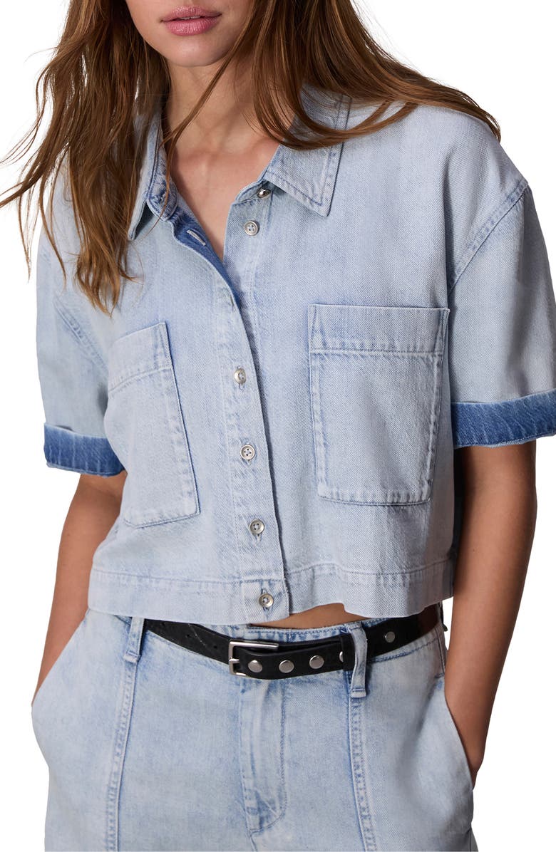 rag & bone Lenna Crop Featherweight Denim Button-Up Shirt, Alternate, color, Aliah