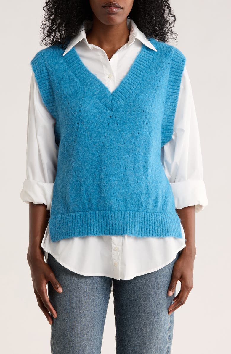 JACQUIE THE LABEL Eloise Mixed Media Vest Shirt, Main, color, Marine Blue