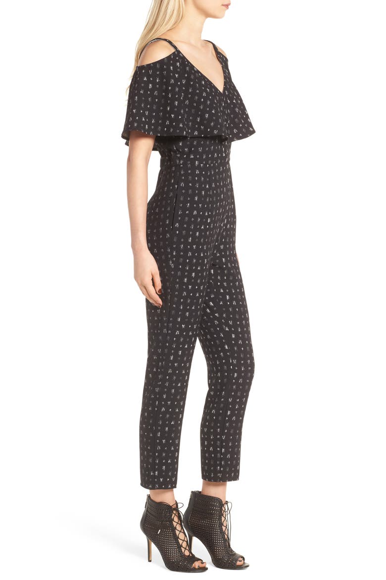 Cold Shoulder Jumpsuit, Alternate, color, BLACK SKETCHED CUBE