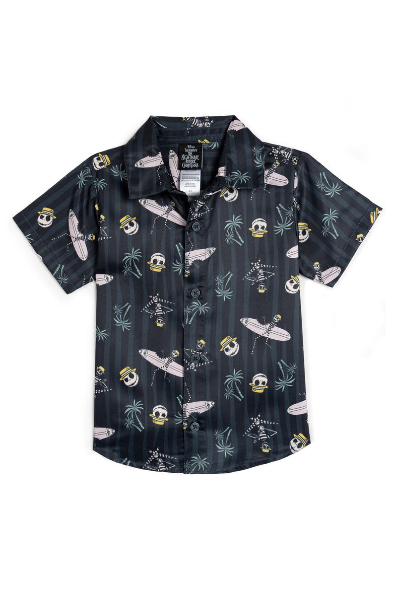 Nightmare Before Christmas Jack Skellington Short Sleeve Button-Down Shirt, Main, color, Grey Jack Skellington