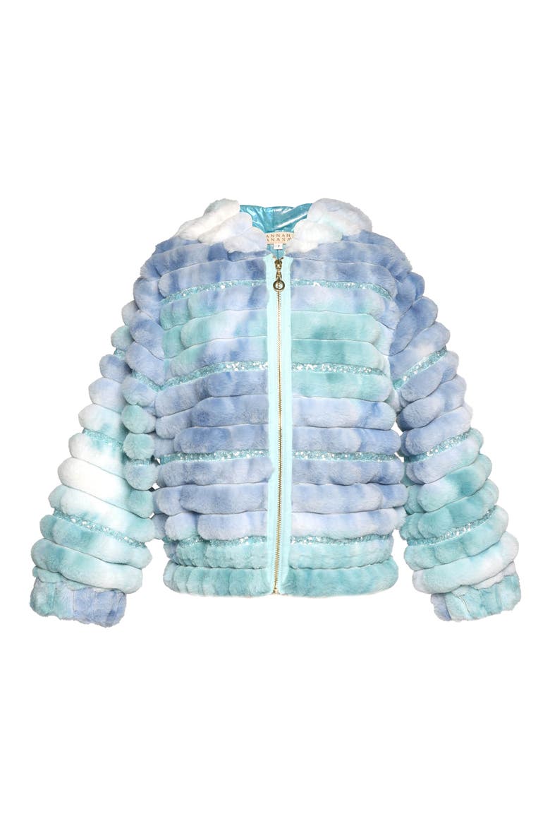 Kids' Tie Dye Quilted Faux Fur Hooded Jacket, Main, color, AQUA MULTI