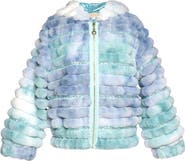 Truly Me Kids' Tie Dye Quilted Faux Fur Hooded Jacket