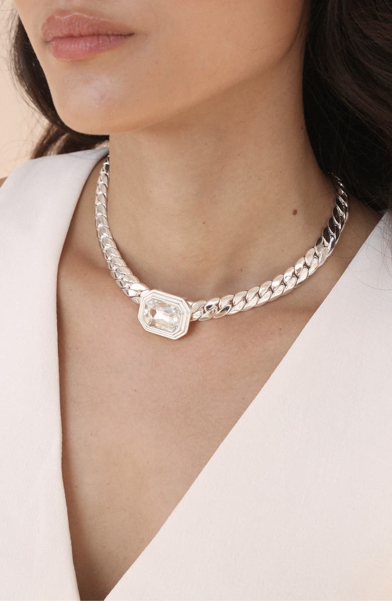 Ettika Deco Crystal Statement Cuban Chain Necklace, Alternate, color, Silver