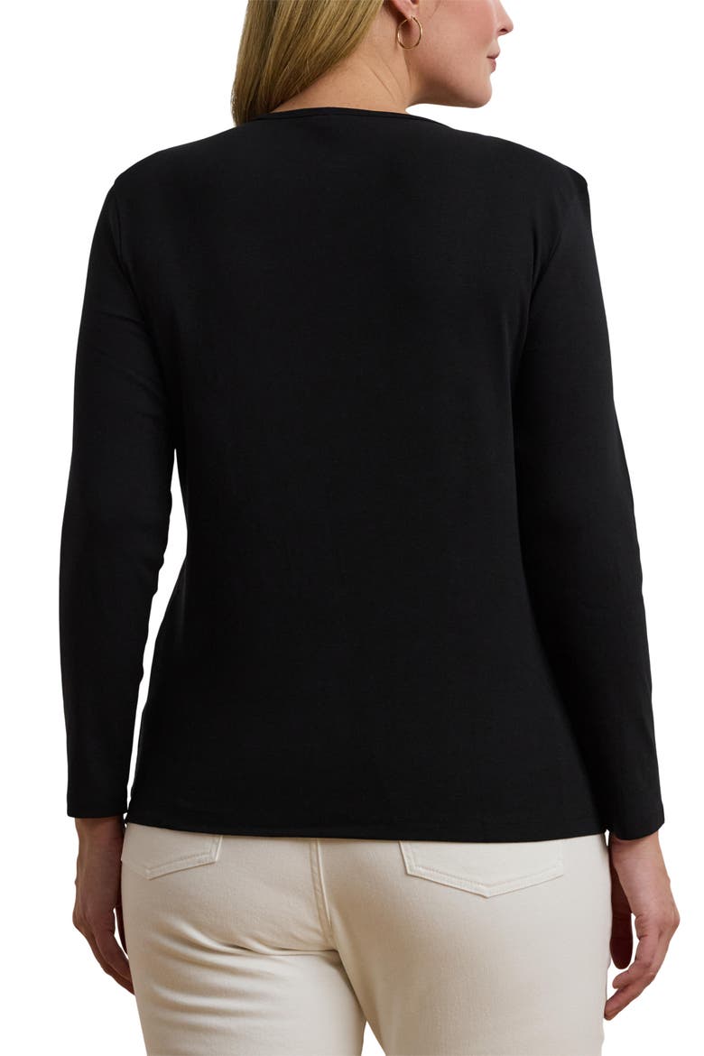 Katharin Rib Long Sleeve Stretch Cotton Top, Alternate, color, BLACK