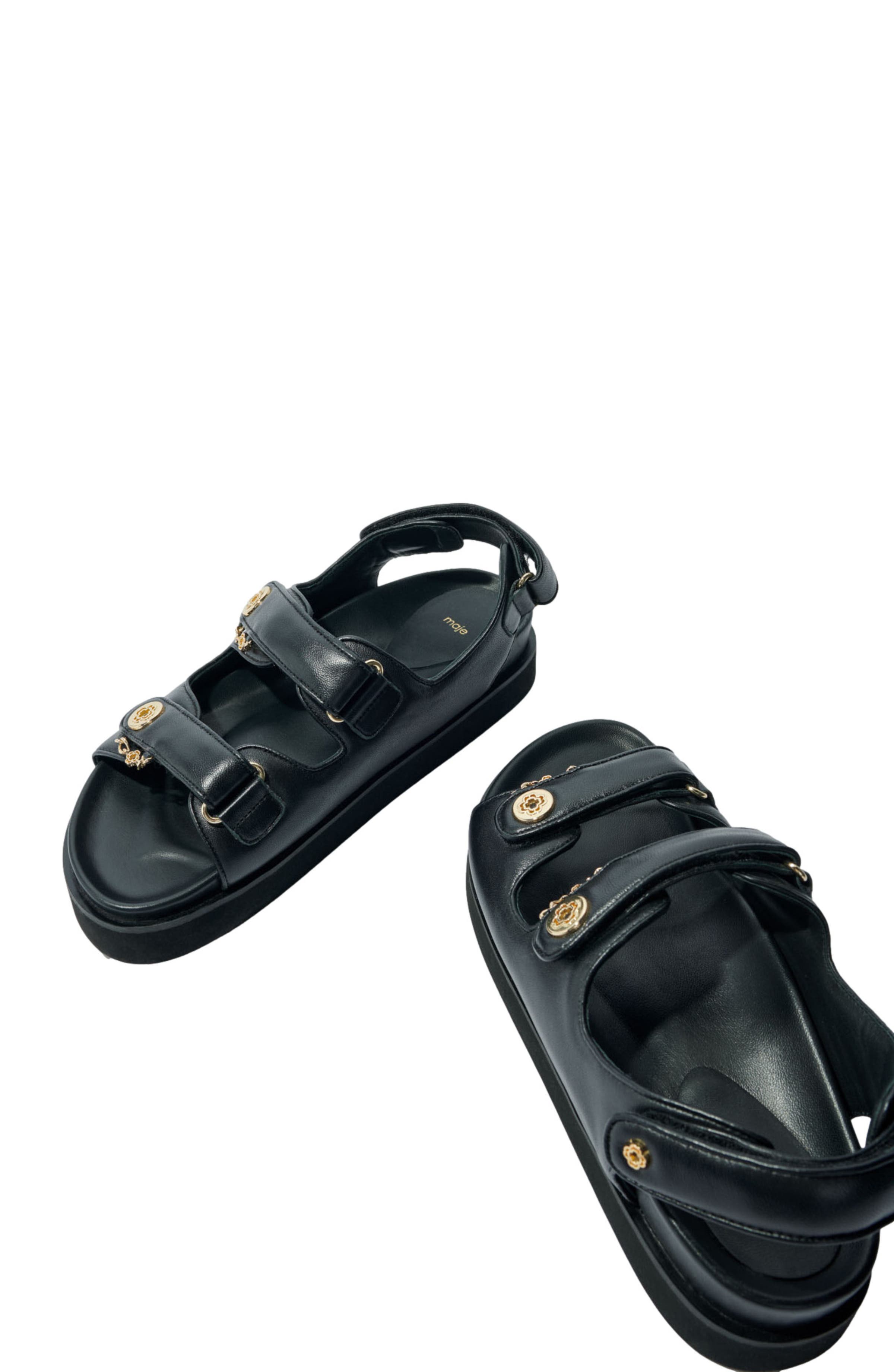 maje Flat leather sandals, Alternate, color, 