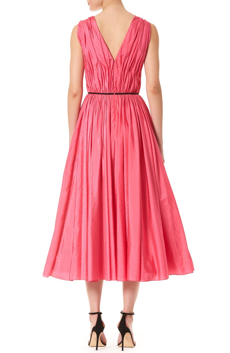 Carolina Herrera Pleated V-Neck Midi Dress, Alternate, color, 