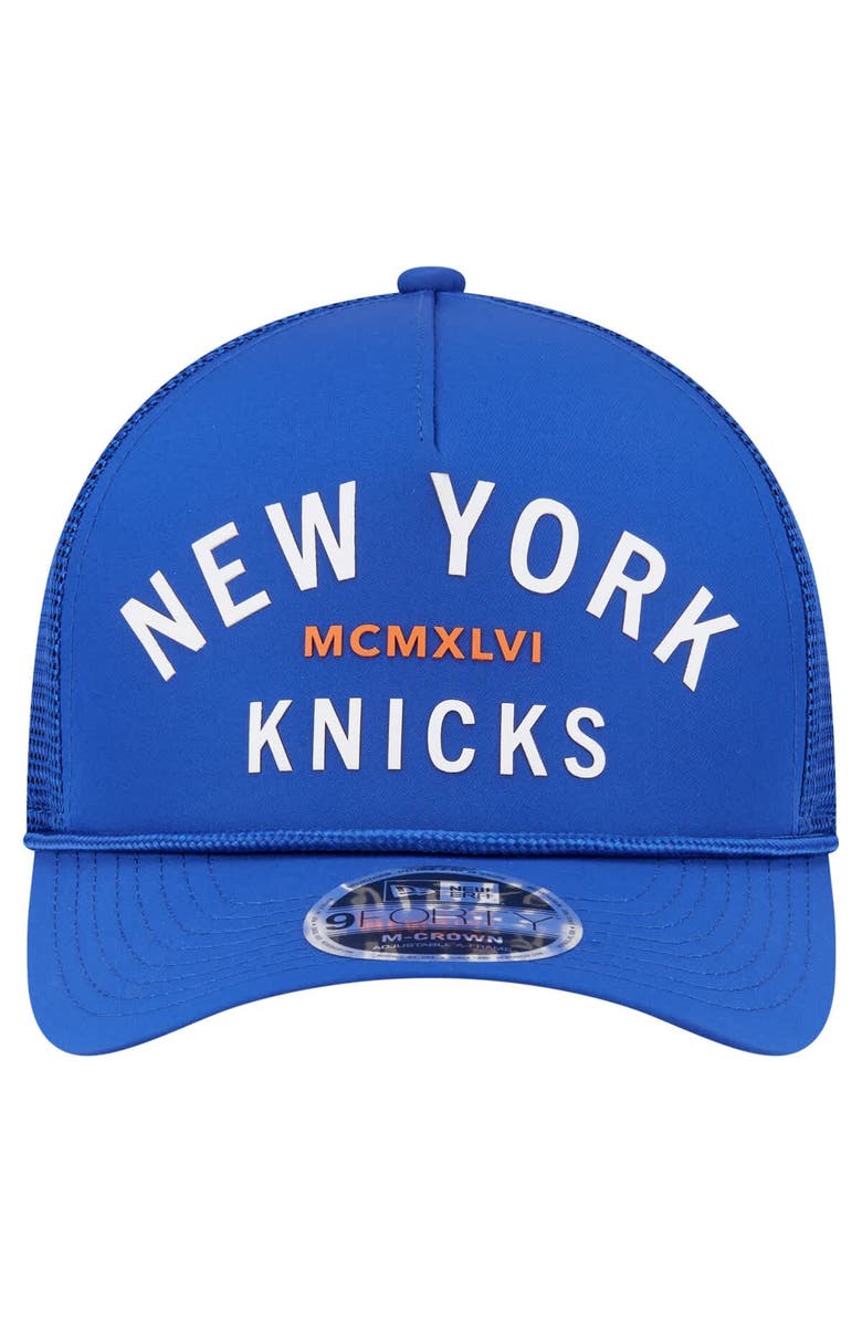 New Era Men's New Era Blue New York Knicks Minimalist A-Frame 9FORTY Trucker Hat, Alternate, color, Blue
