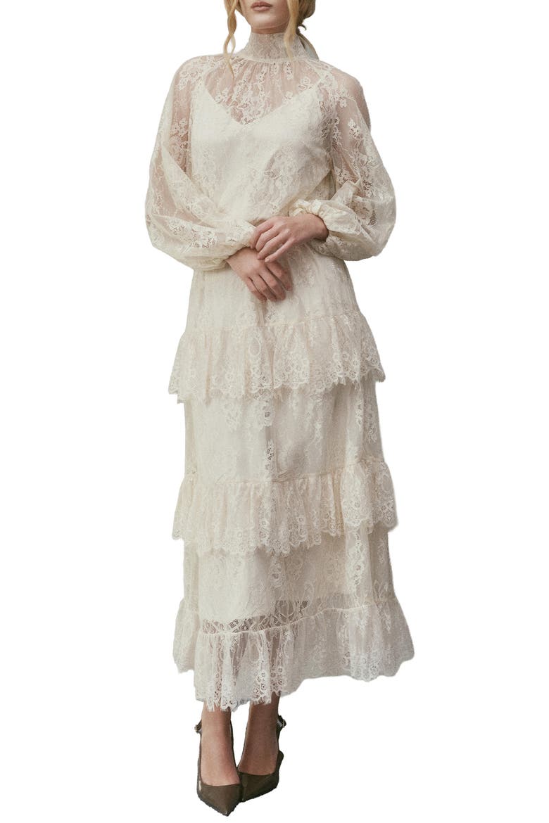 Olympia Mock Neck Lace Maxi Dress, Alternate, color, IVORY