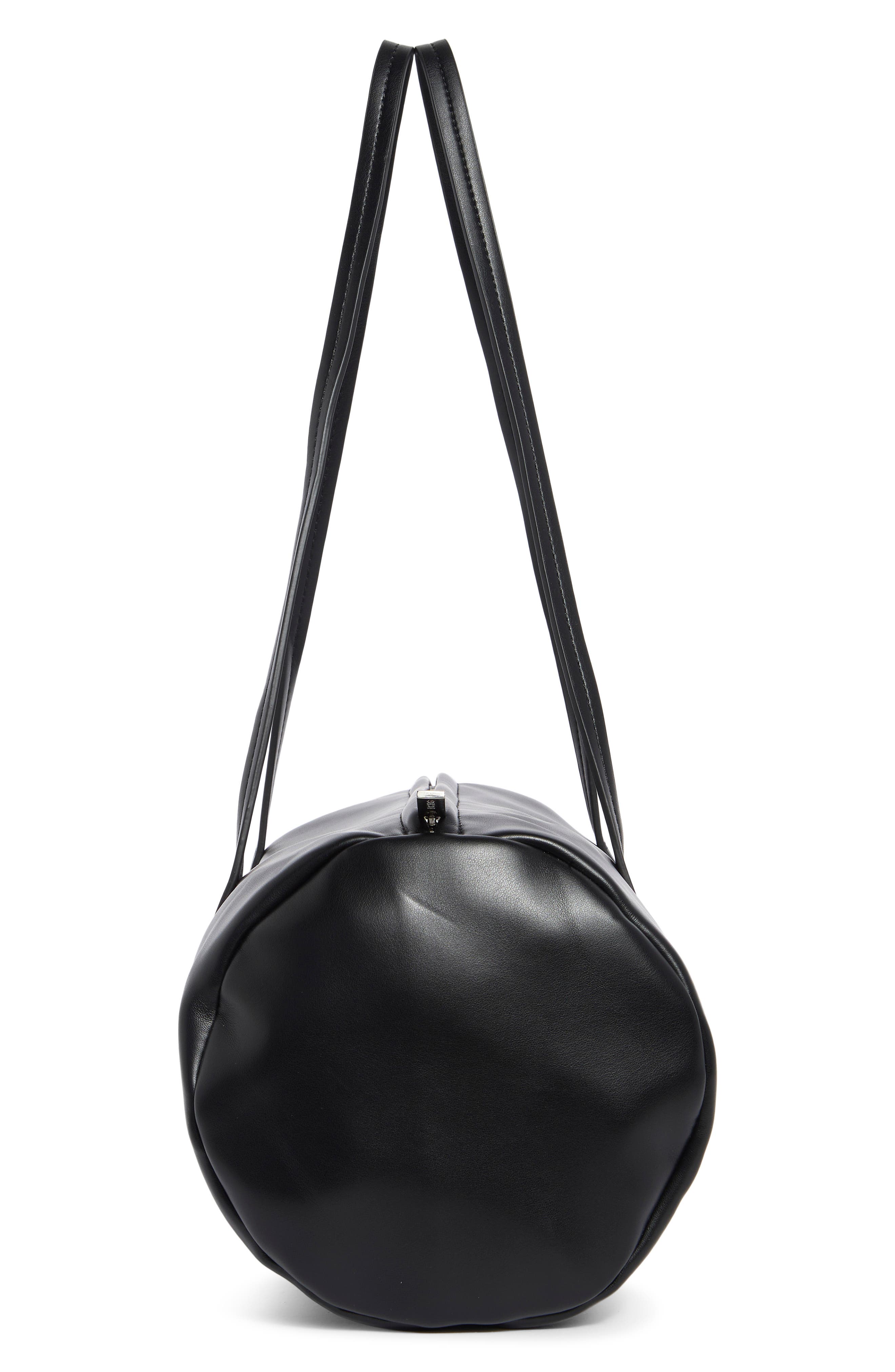 Faux Leather Barrel Bag, Alternate, color, BLACK