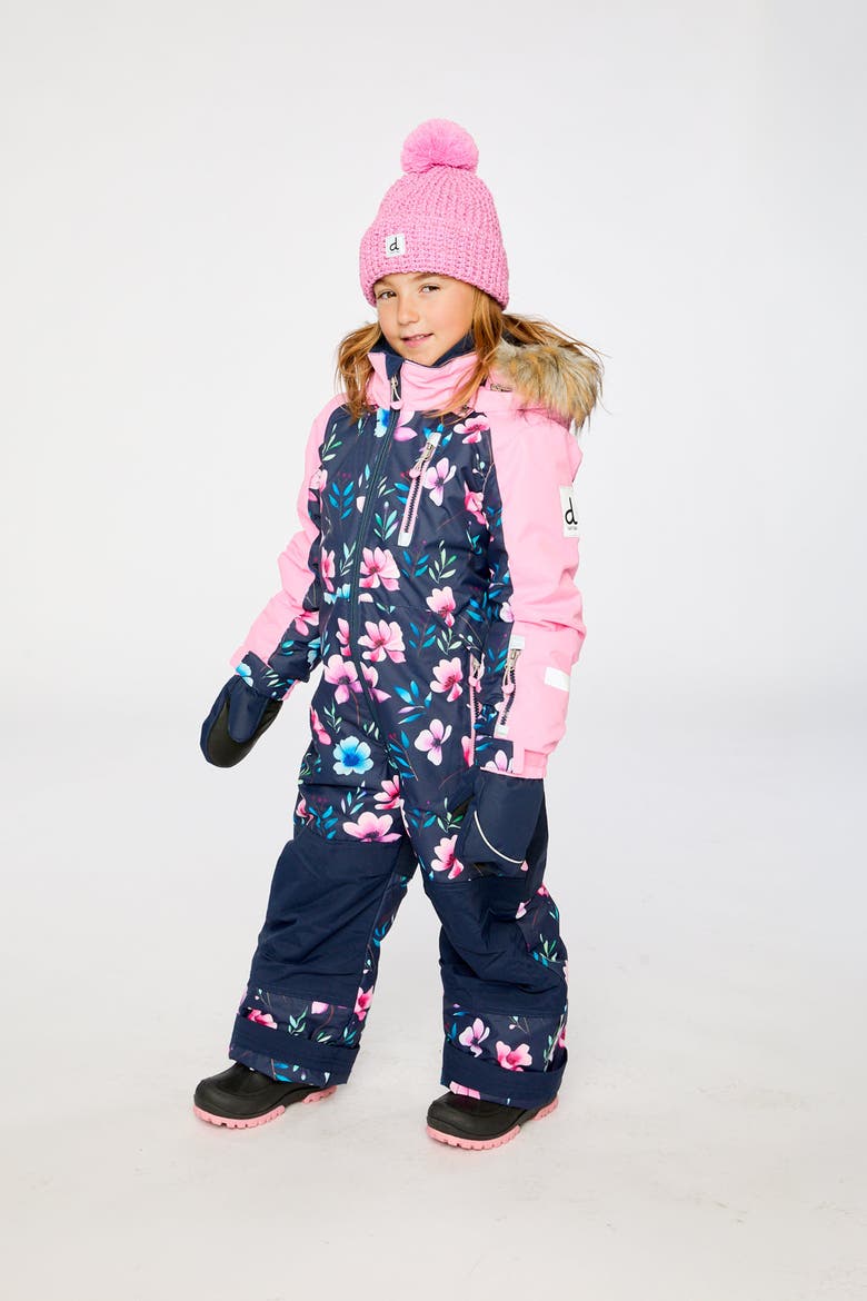 Play Floral Faux Fur Hood & One Piece Snowsuit, Alternate, color, Blue Floral Print
