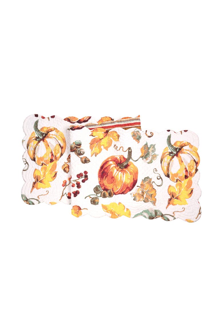 Watercolor Pumpkin Quilted 100% Cotton Table Runner 14" x 51", Main, color, Orange