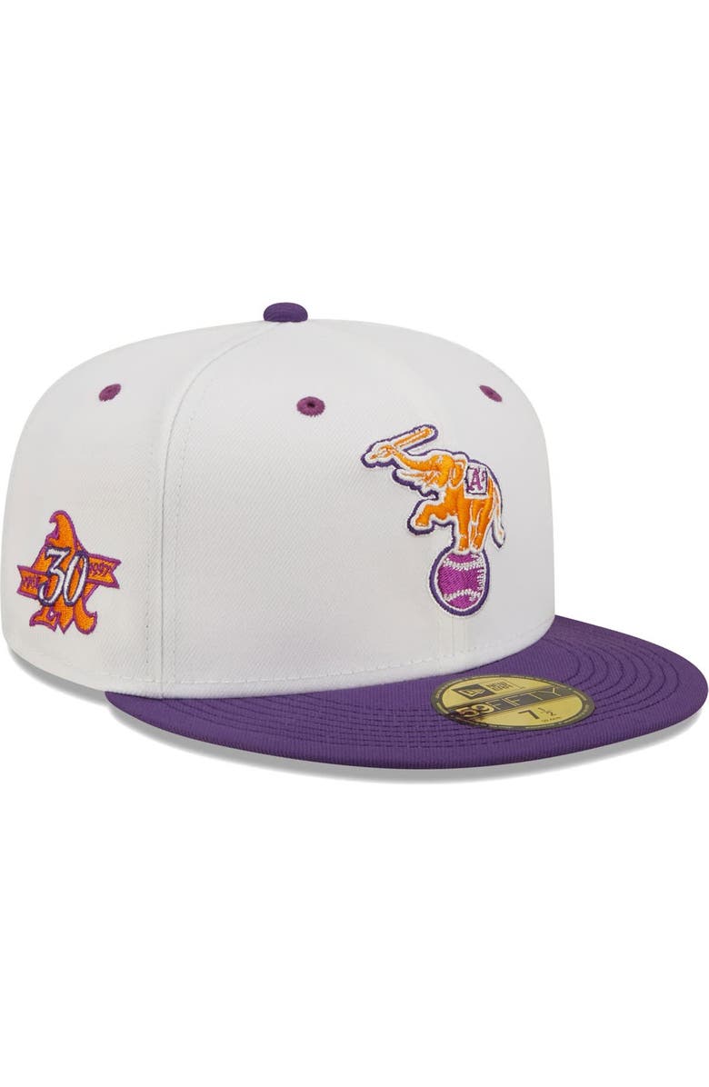 New Era Men's New Era White/Purple Oakland Athletics 30th Season Grape Lolli 59FIFTY Fitted Hat, Main, color, White