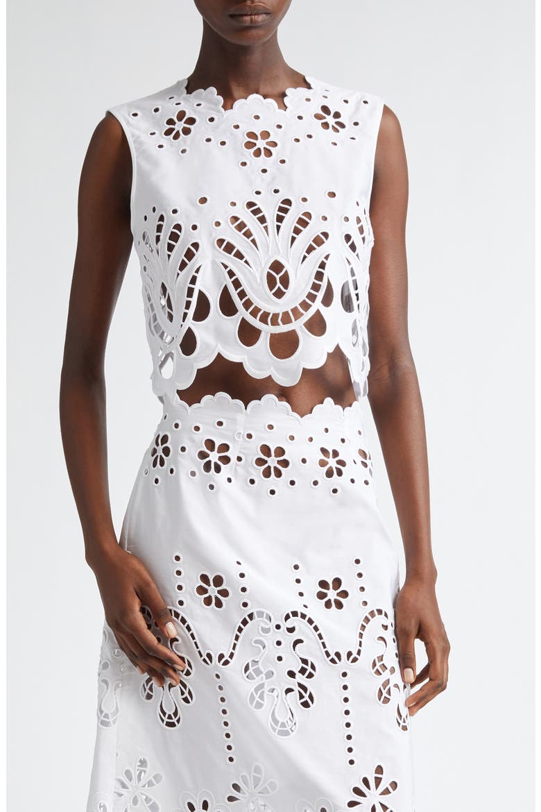 Embroidered Eyelet Crop Top, Main, color, BIANCO OTTICO