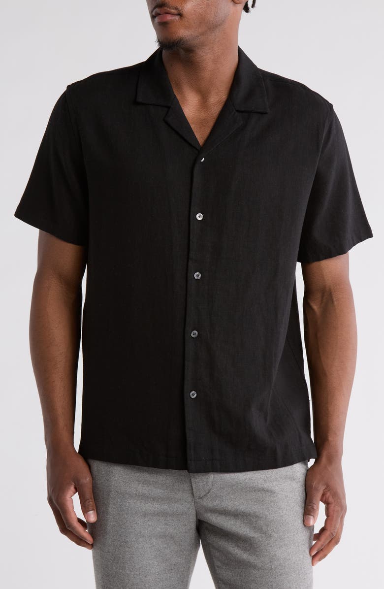 TRUTH Linen Blend Camp Shirt, Main, color, Black