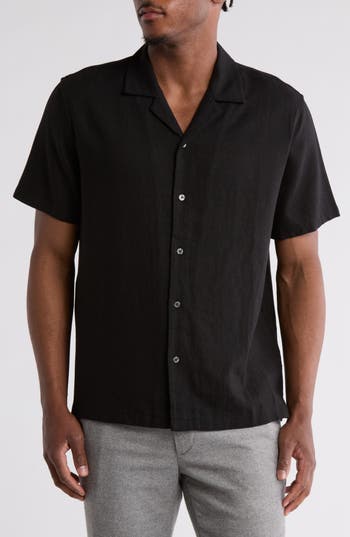 Truth Linen Blend Camp Shirt In Black