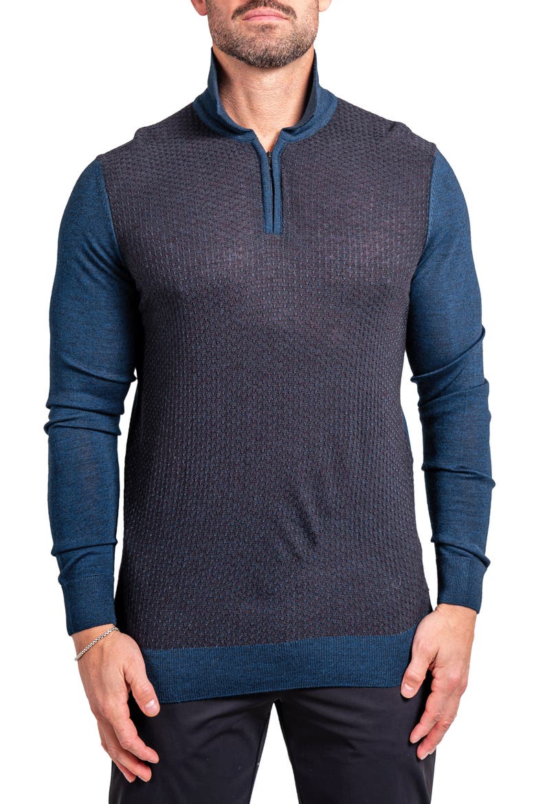Knitted Passion Merino Wool Quarter Zip Sweater, Main, color, BLUE