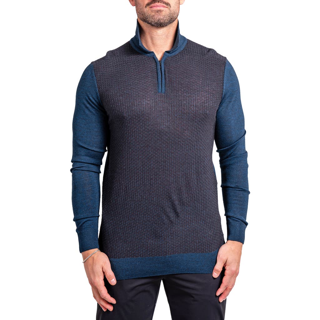 Maceoo Knitted Passion Merino Wool Quarter Zip Sweater In Blue