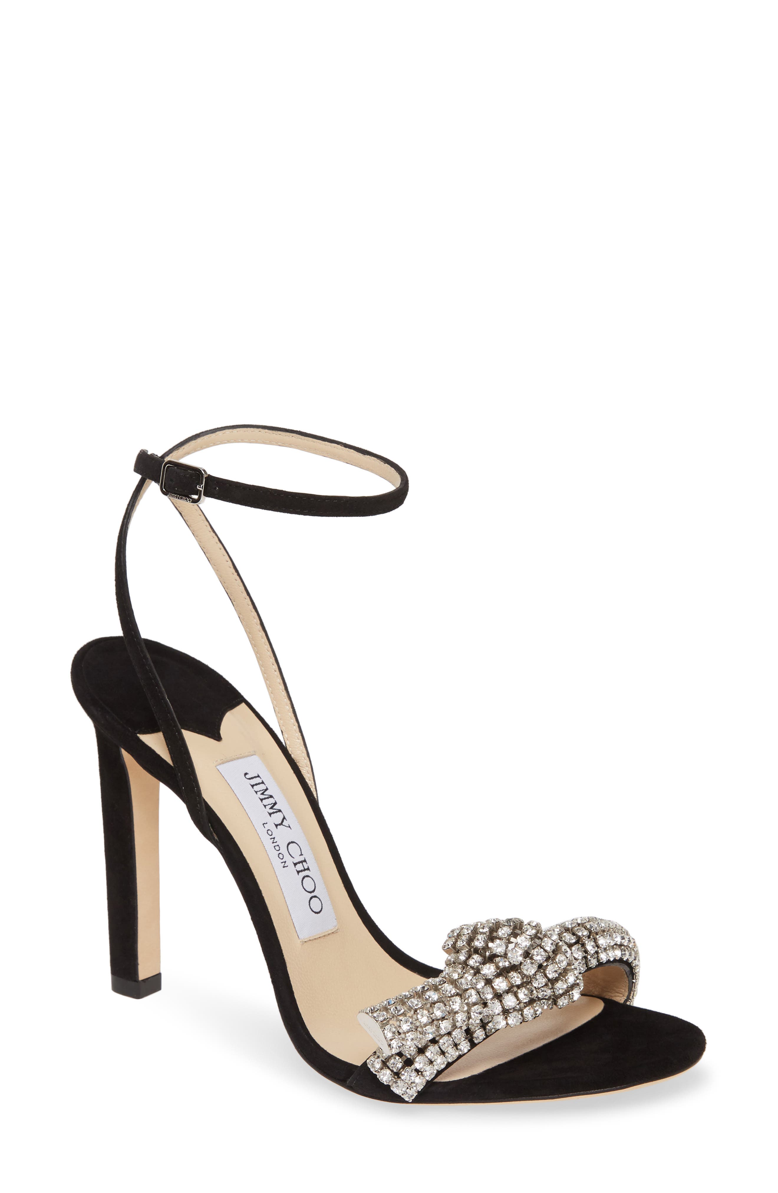 Jimmy Choo Thyra Crystal Knot Ankle Strap Sandal, Main, color, 