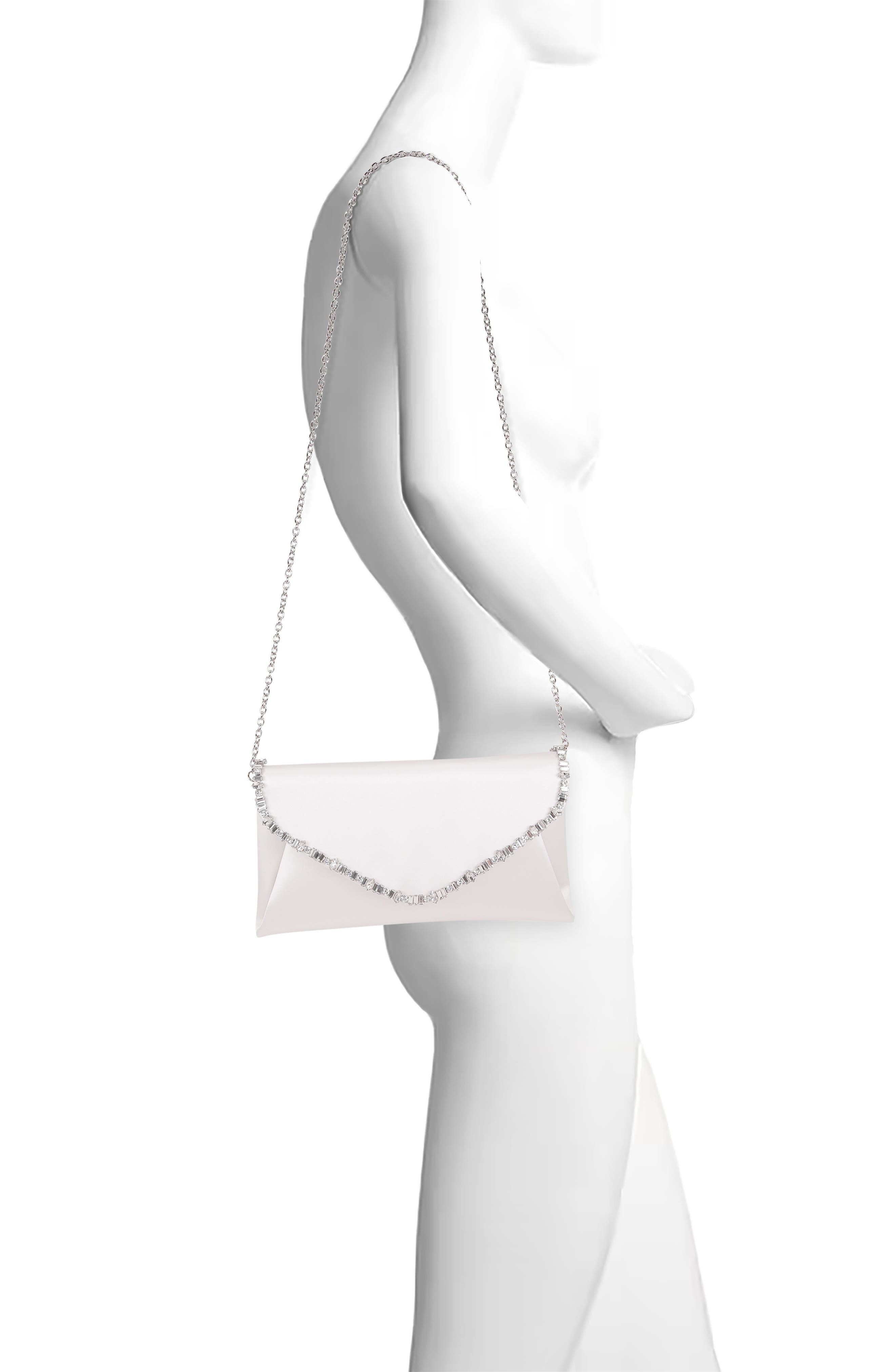Jewel Badgley Mischka Mika Mix Crystal Neckline Envelope, Alternate, color, White