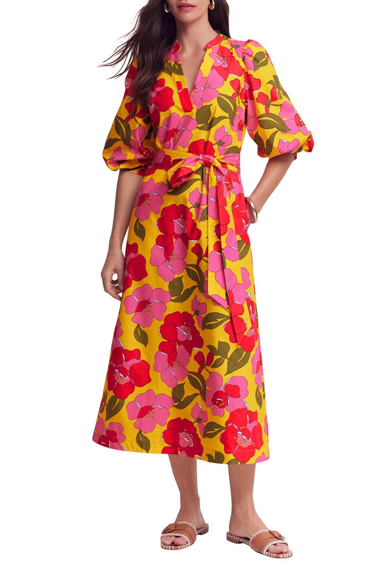 Octavia Floral Cotton Dress, Main, color, YELLOW RADIANT BLOOM