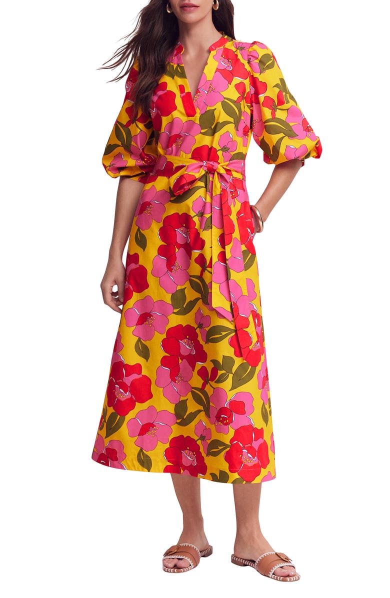 Boden Octavia Floral Cotton Dress, Main, color, Yellow Radiant Bloom