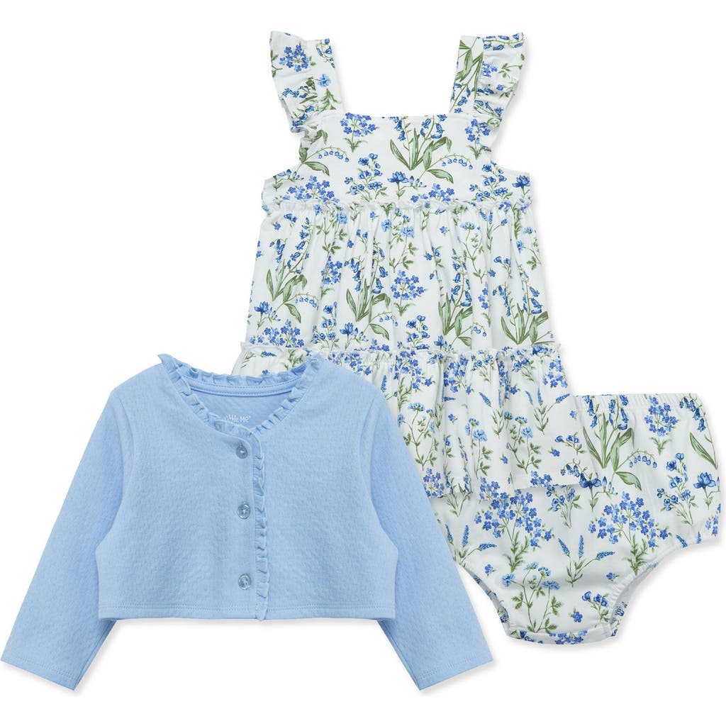 LITTLE ME LITTLE ME FLORAL PRINT KNIT DRESS & CARDIGAN SET