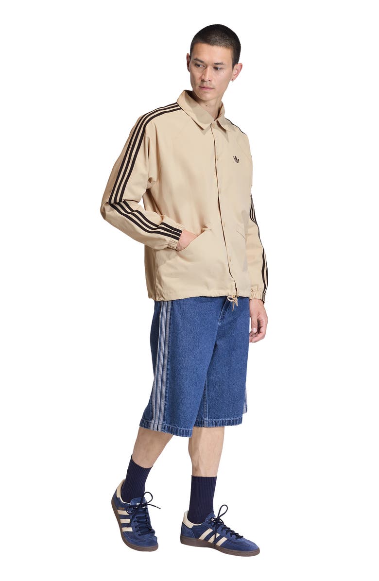 adidas 3-Stripes Snap-Up Nylon Jacket, Alternate, color, Stone Khaki