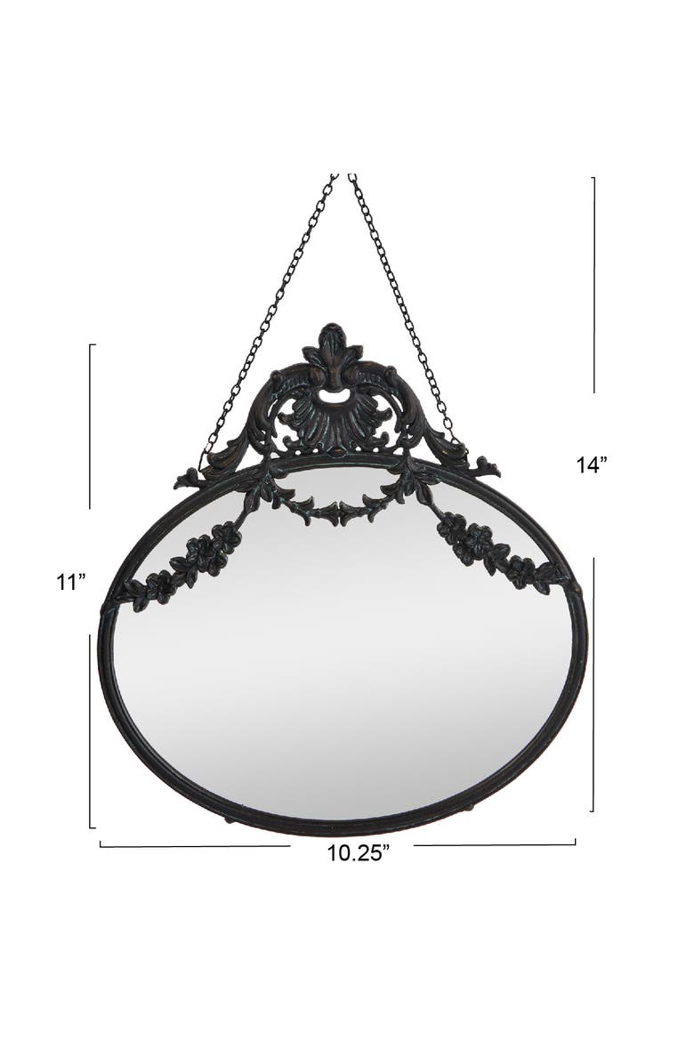 Vintage Pewter Framed Wall Mirror with Decorative Chain, Black, Alternate, color, Black