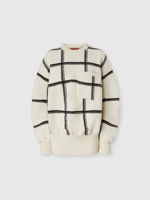 Oversized Wool Check Crew Neck Sweater